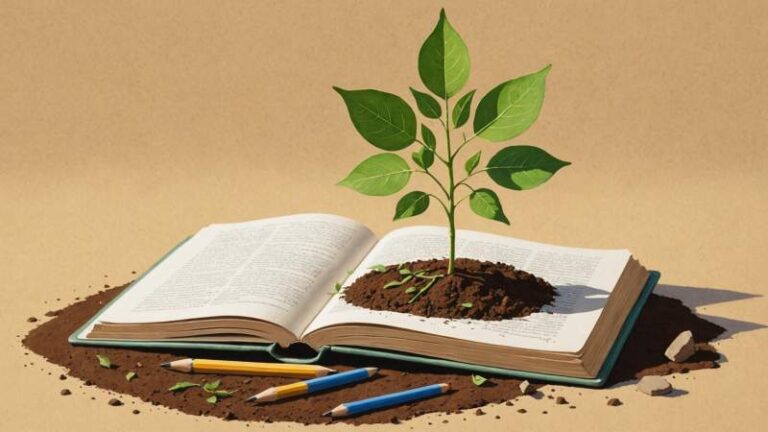 A young tree sapling surrounded by school supplies symbolizing School Tree Day in Australia.