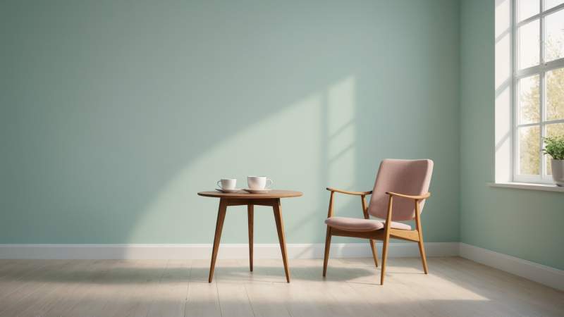 An empty chair and a cup of tea on a small table symbolizing solitude in a calm setting.