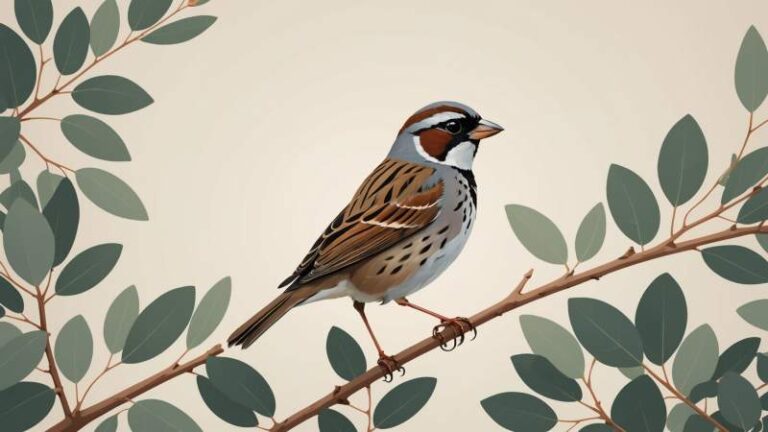 A minimalist illustration of a sparrow on an eucalyptus branch symbolizing World Sparrow Day in Australia.