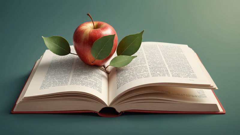 An illustration showing an apple, an open book, and a eucalyptus leaf symbolizing World Teacher's Day in Australia.