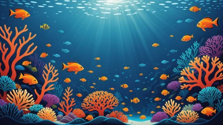 Minimalist illustration of colorful coral and fish symbolizing reef awareness in Australia.