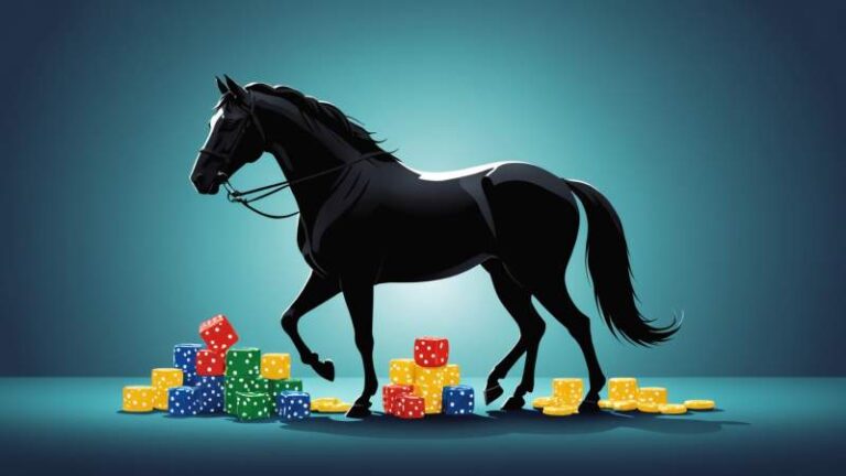 An elegant vector illustration of horse silhouette, dice, and chips symbolizing bookmaker day in Australia.