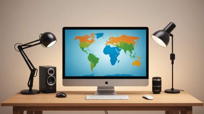 A minimalist vector illustration of a laptop, microphone, and camera lens symbolizing blogging and digital content creation in Australia.
