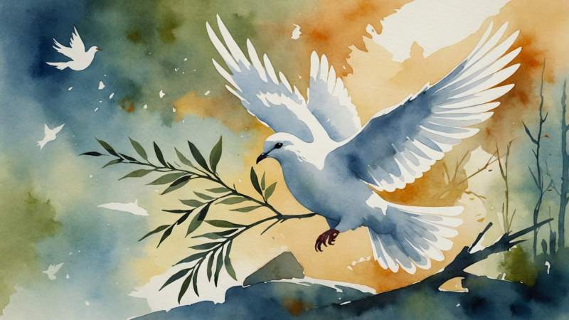 A symbolic illustration of a white dove with an olive branch and a broken rifle representing conscientious objection to military service in Australia.