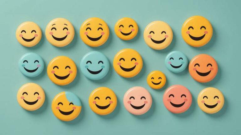 Illustration of floating smiling face icons symbolizing sharing smiles with strangers in Australia.