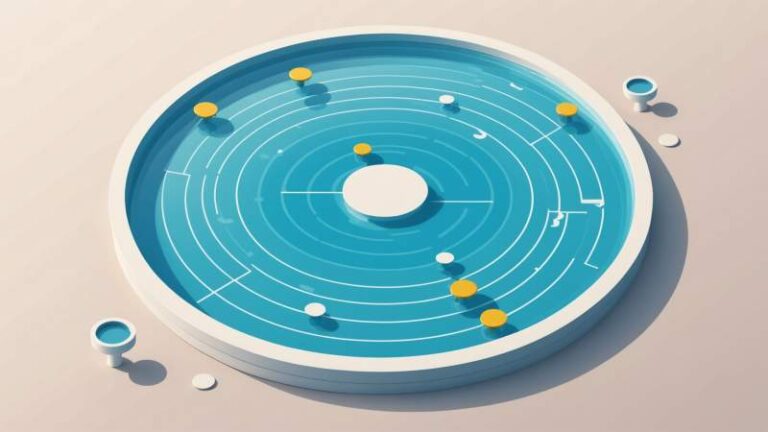 A clean vector illustration of a circular swimming pool with floating lane markers and swim gear symbolizing Swim Around Day in Australia.