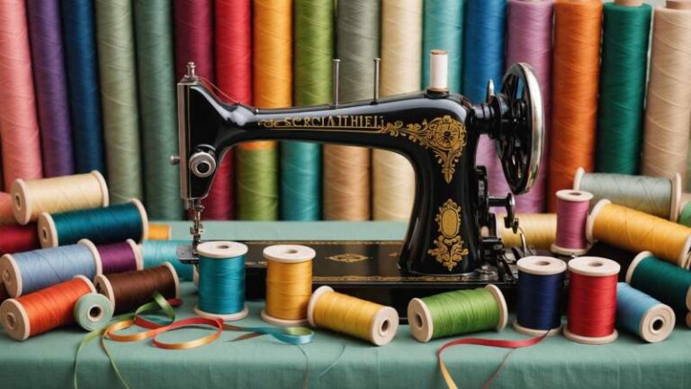 An elegant vector illustration of a vintage sewing machine with colorful threads and fabric swatches, symbolizing sewing craftsmanship in Australia.
