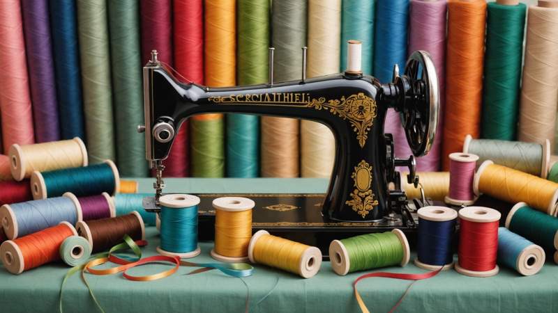 An elegant vector illustration of a vintage sewing machine with colorful threads and fabric swatches, symbolizing sewing craftsmanship in Australia.