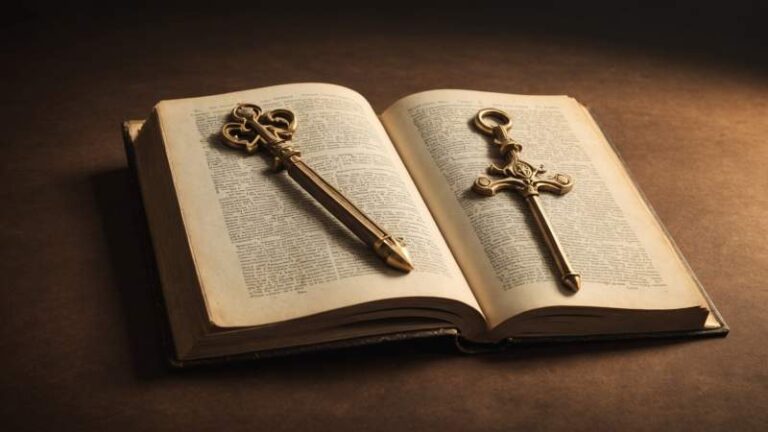 Illustration of two crossed keys and a sword on an open book symbolizing the apostles Peter and Paul for an Australian holiday.