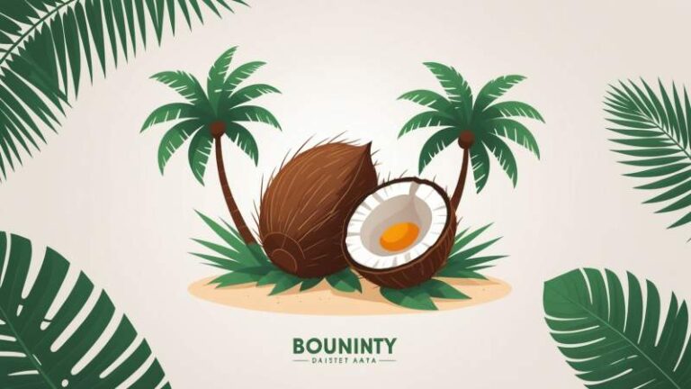 A minimalist vector illustration of a coconut and palm leaves representing Bounty Day in Australia.