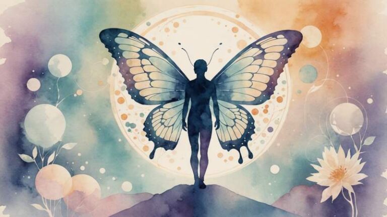 A delicate butterfly resting on a stylized human silhouette surrounded by glowing orbs symbolizing CLOVES syndrome awareness in Australia.