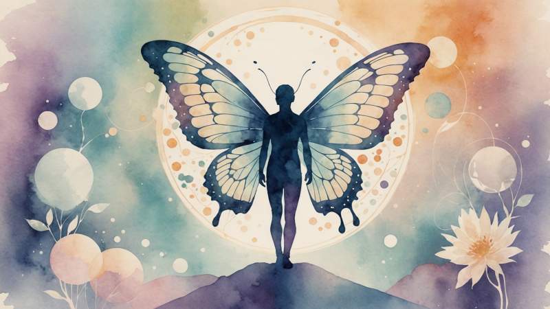 A delicate butterfly resting on a stylized human silhouette surrounded by glowing orbs symbolizing CLOVES syndrome awareness in Australia.