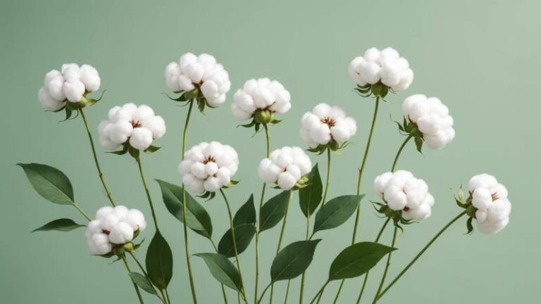 Close-up illustration of white cotton bolls on green stems symbolizing World Cotton Day in Australia.