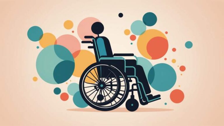 A minimalist vector illustration showing a stylized wheelchair icon with abstract shapes symbolizing accessibility and inclusion for International Day of Persons with Disabilities in Australia.