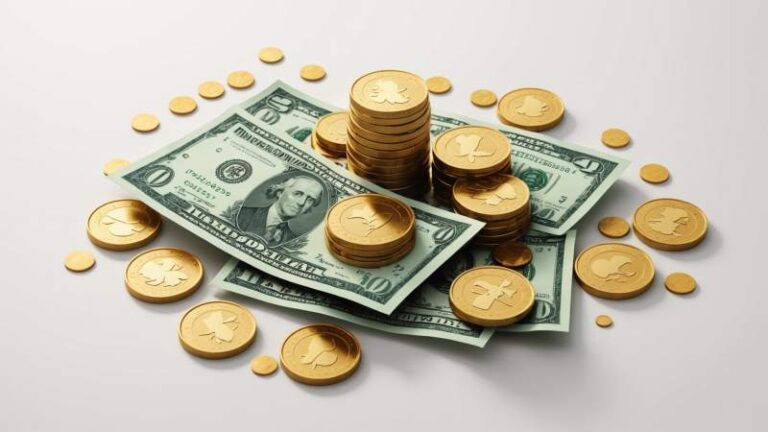 Floating Australian dollar coins and banknotes arranged symbolically to represent financial freedom in Australia.
