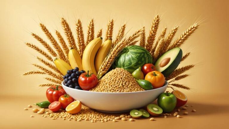 Illustration of staple foods and natural elements symbolizing global food security and nourishment for Australia.
