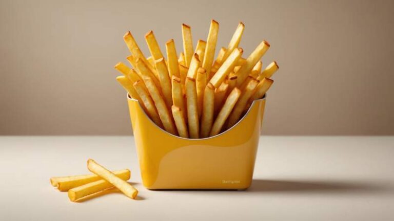 A minimalist illustration of golden French fries in a container with a dipping sauce, symbolizing the National Julien French Fries Day in Australia.
