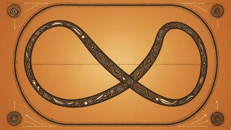 An abstract illustration showing Aboriginal dot art patterns with a boomerang and didgeridoo representing Indigenous Australian culture.