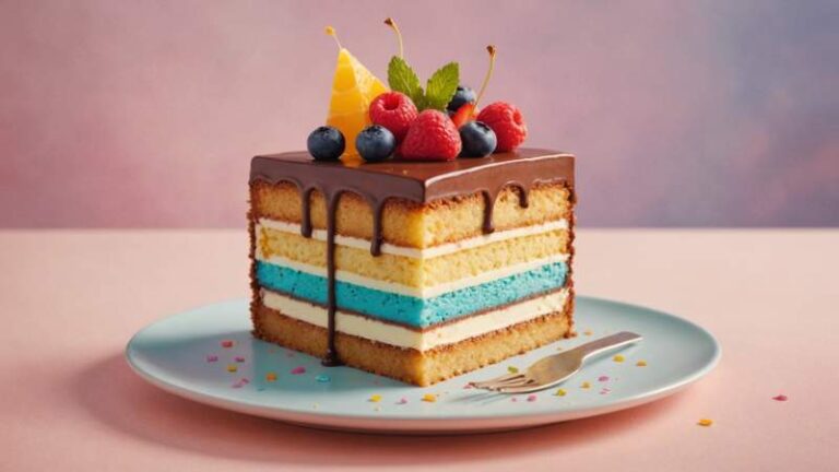 A minimalist illustration of a layered cake slice with abstract shapes symbolizing sweetness for International Cake Day in Australia.