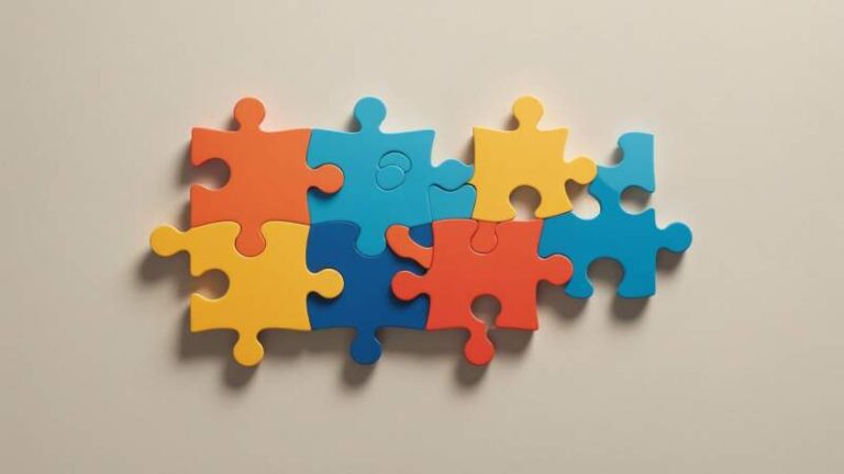 Minimalist flat design of interlocking puzzle pieces symbolizing International Puzzle Day in Australia.