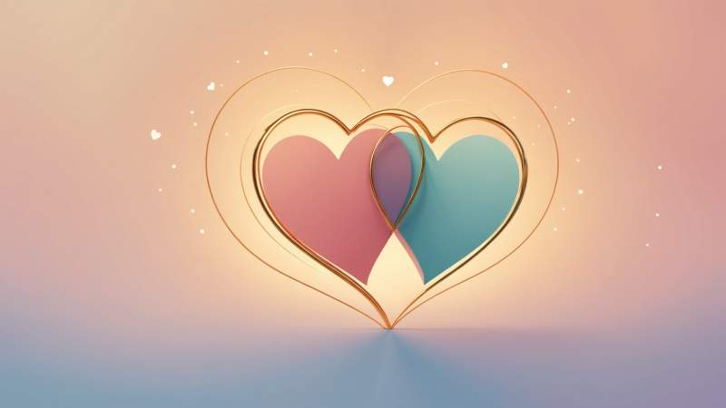 Two stylized hearts intertwined on a soft pastel background symbolizing love and affection for a day to embrace loved ones in Australia.