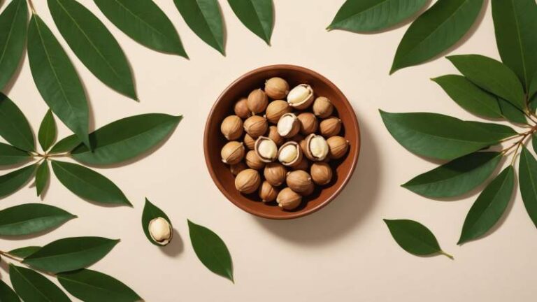 Minimalist illustration of macadamia nuts and leaves symbolizing the Australian macadamia day.