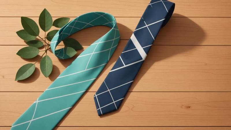 A minimalist illustration of a neatly folded necktie with eucalyptus leaf and boomerang symbols representing Tie Day in Australia.