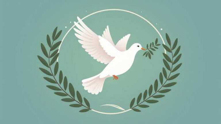 A white dove carrying an olive branch with soft glowing circles and eucalyptus leaves symbolizing peace for International Day of Non-Violence in Australia