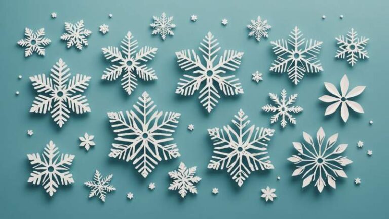 Delicate paper snowflakes and crafting tools arranged on a soft pastel background symbolizing paper snowflake day in Australia.