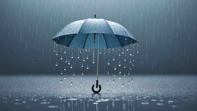 Minimalist illustration of raindrops and an umbrella symbolizing Rain Day in Australia.