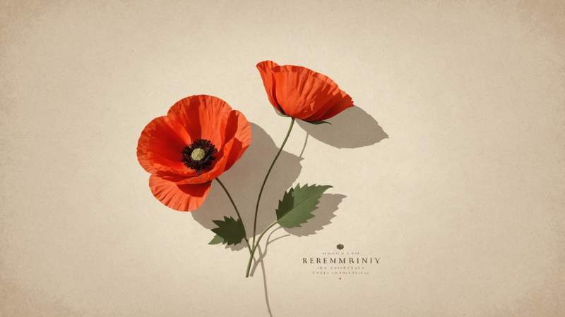 A red poppy flower symbolizing Remembrance Sunday in Australia on a textured beige background.