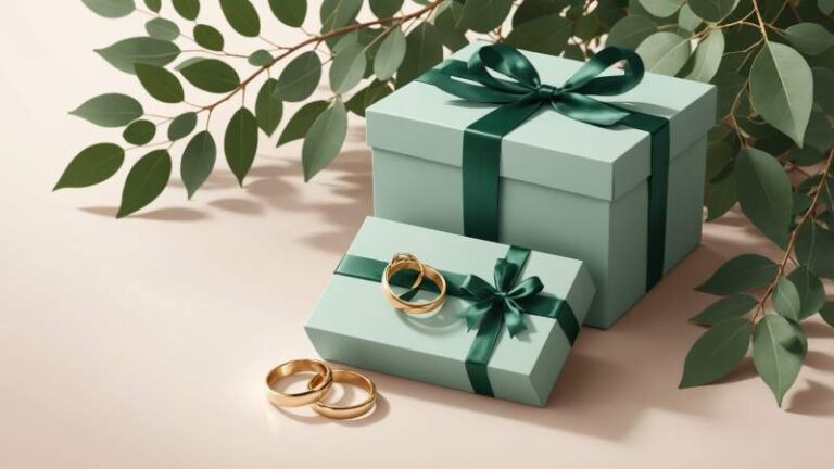 An illustration of intertwined rings and a gift box with eucalyptus leaves symbolizing uncles and aunts in Australia.