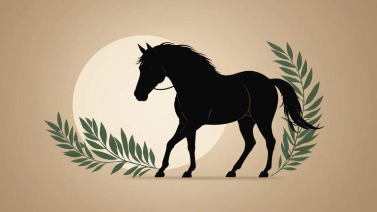 Minimalist illustration of a stylized horse silhouette with eucalyptus leaves and a boomerang symbolizing World Horse Day in Australia.