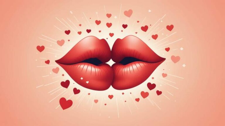 Stylized lips gently touching with floating hearts symbolizing World Kiss Day in Australia.