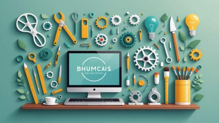An elegant vector illustration showing symbolic tools like a gear, lightbulb, laptop, and paintbrush with subtle Australian cultural elements representing youth skills development.