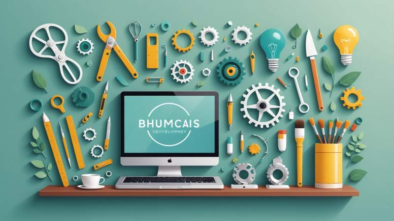 An elegant vector illustration showing symbolic tools like a gear, lightbulb, laptop, and paintbrush with subtle Australian cultural elements representing youth skills development.