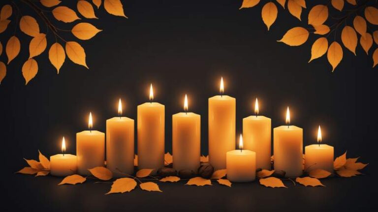 Glowing candles and autumn leaves symbolizing All Souls' Day in Australia