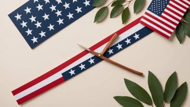 Minimalist illustration combining American flag elements with Australian cultural symbols representing US Independence Day in Australia.