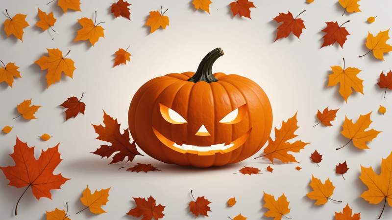 A carved pumpkin glowing softly with autumn leaves and a crescent moon symbolizing Halloween in Australia.