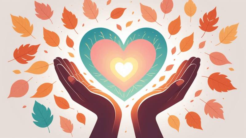 Illustration of hands holding a glowing heart symbolizing kindness for World Kindness Day in Australia.