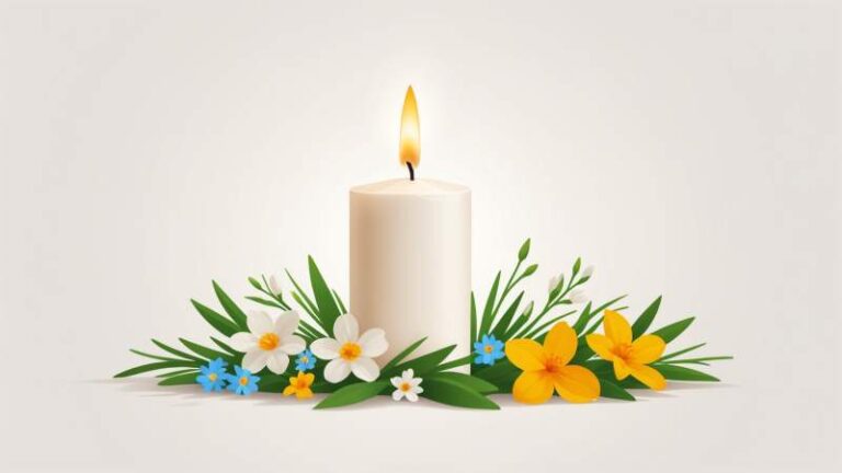 A minimalist illustration of an Easter candle, cross, and spring flowers symbolizing Great Saturday in Australia.