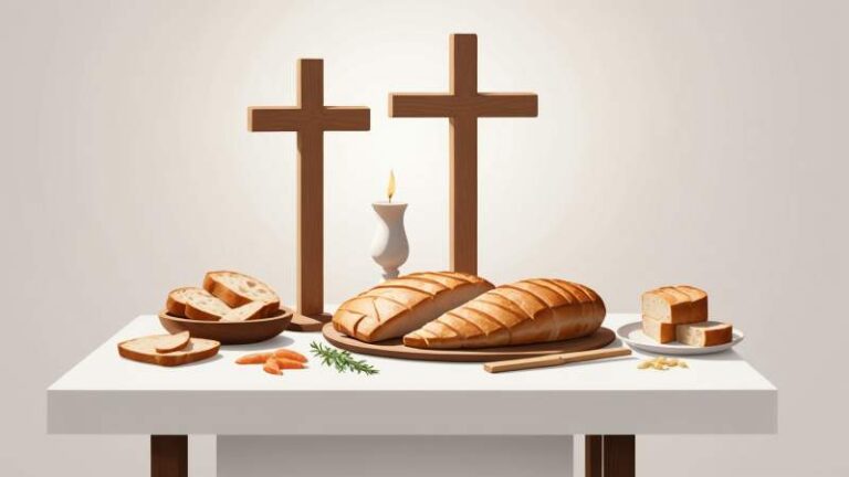Minimalist illustration of fish, bread, and a wooden cross symbolizing the start of Peter's fast in Australia.