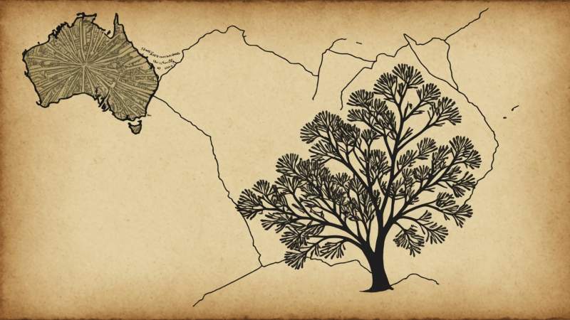 Minimalist illustration showing a stylized map of South Australia with a wattle flower and a vintage scroll symbolizing the province proclamation.