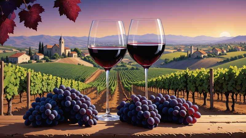 An elegant vector illustration of Syrah grapes and a wine glass symbolizing the International Syrah Grape Day in Australia.