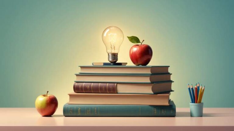 An elegant vector illustration of books, an apple, a light bulb, and a eucalyptus leaf symbolizing education and inspiration for Teacher's Day in Australia.