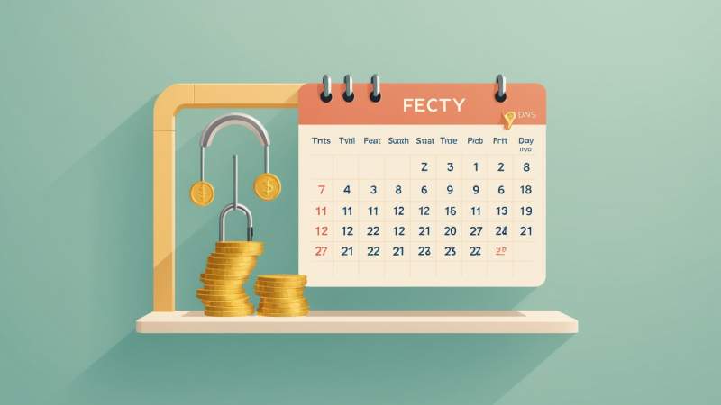 Minimalist illustration of coins, calendar, and lock symbolizing prepayment concepts for World Prepayment Day in Australia.