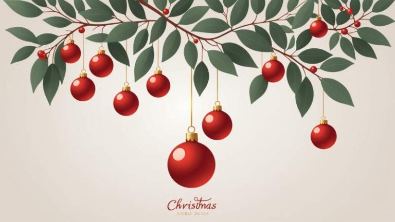 A minimalist illustration showing eucalyptus branches with red baubles and a snowflake symbolizing Christmas in July in Australia.