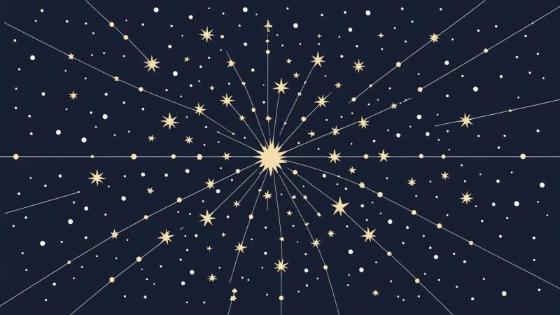 An abstract illustration of seven bright stars symbolizing Matariki with Maori patterns in the background.