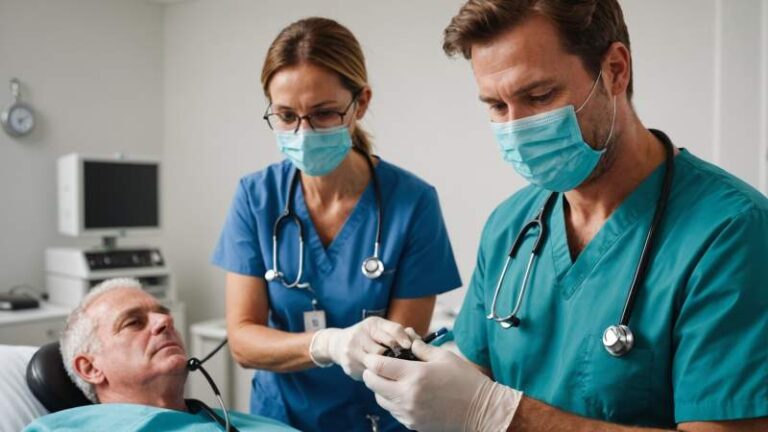 Healthcare professional examining a patient in an Australian clinic to raise awareness for pneumonia prevention